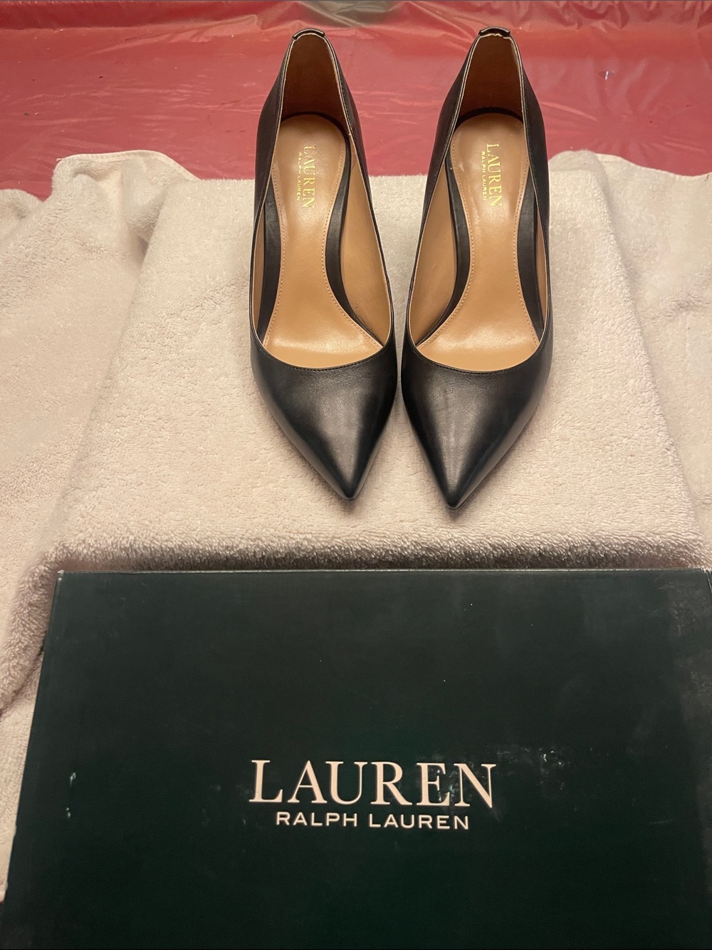 Ralph Lauren Black Leather Pointed Toe Pumps